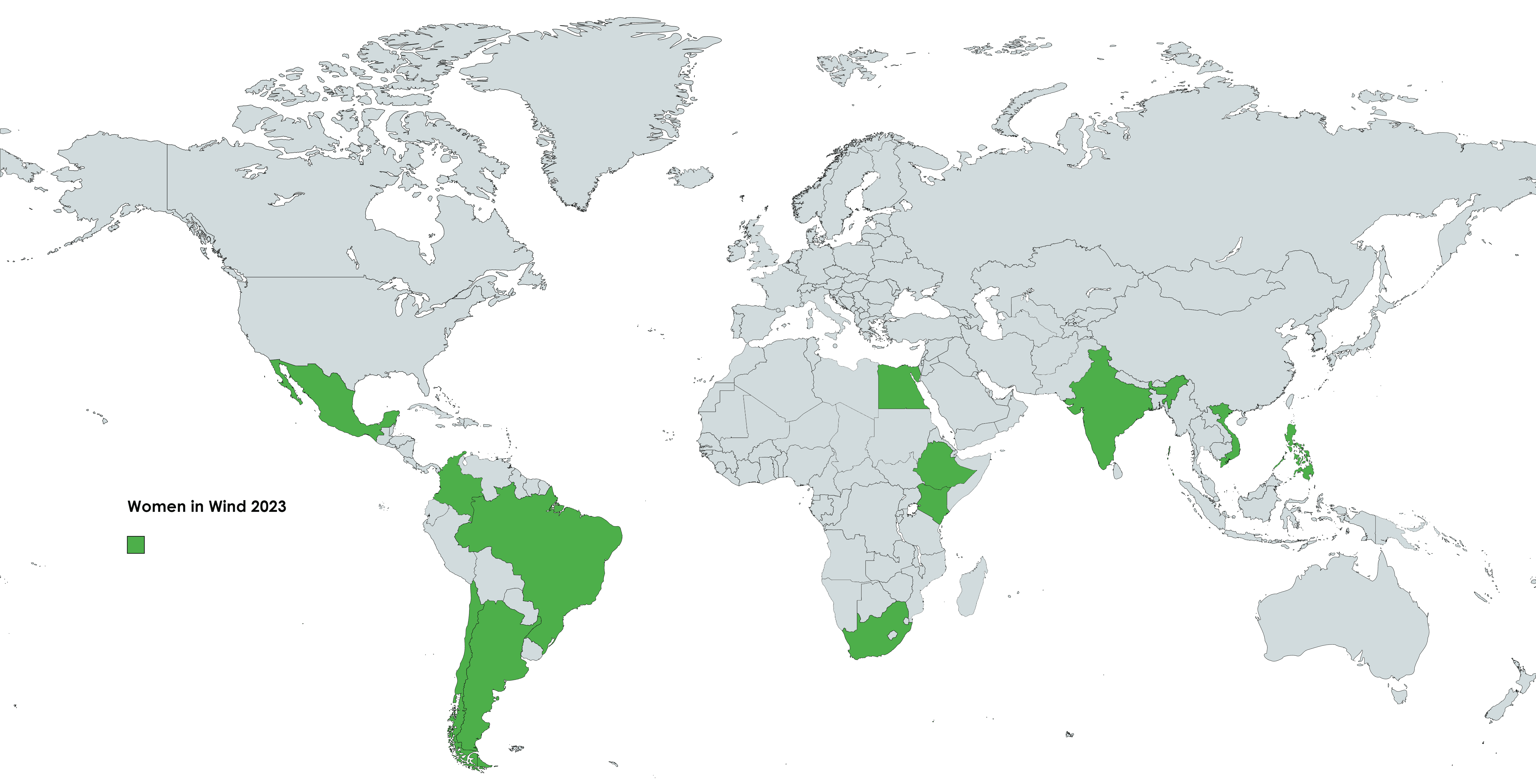 Map of the country spread of the Women in Wind 2023 program