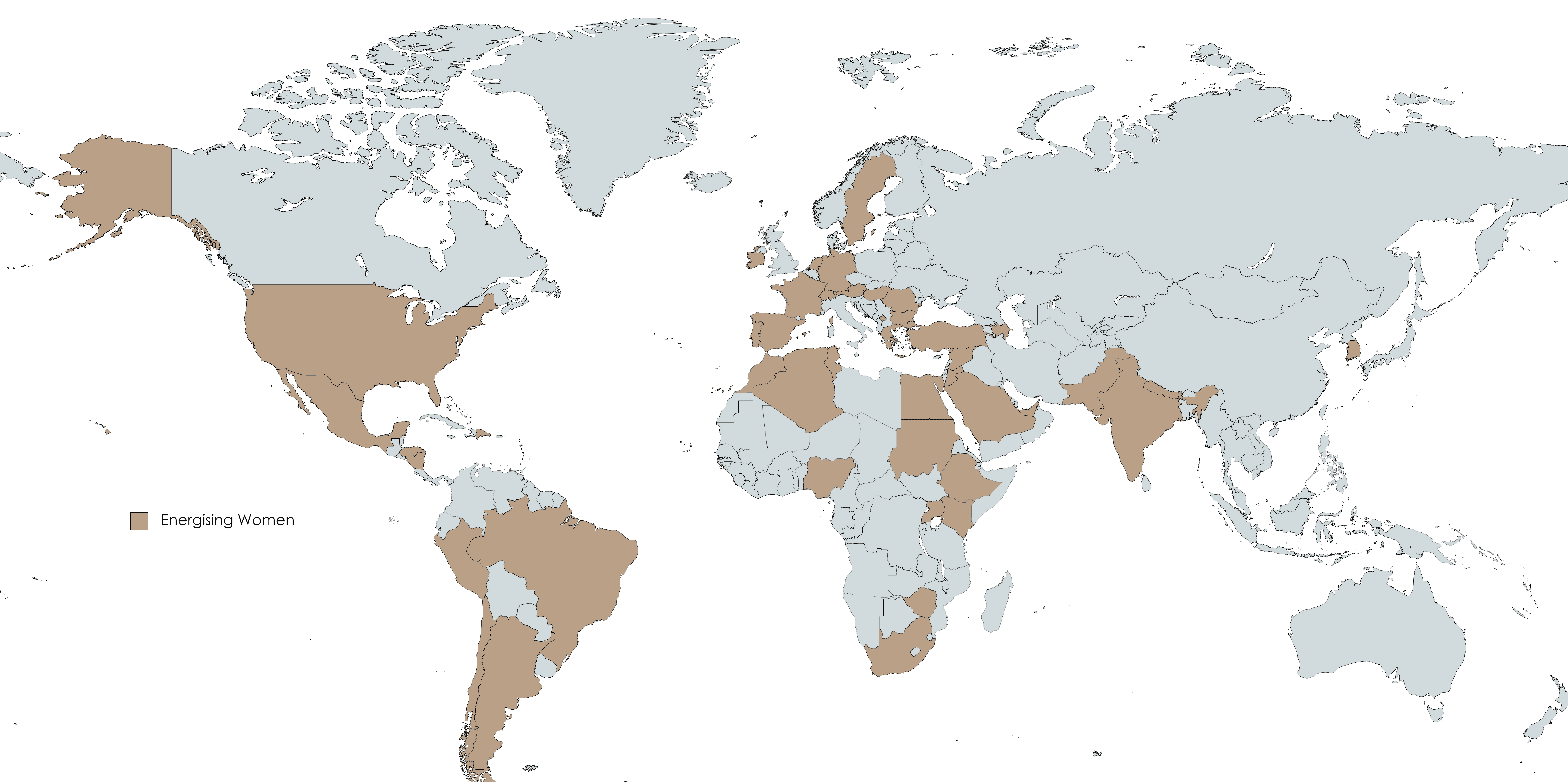 Map of the world with mentor countries highlighted