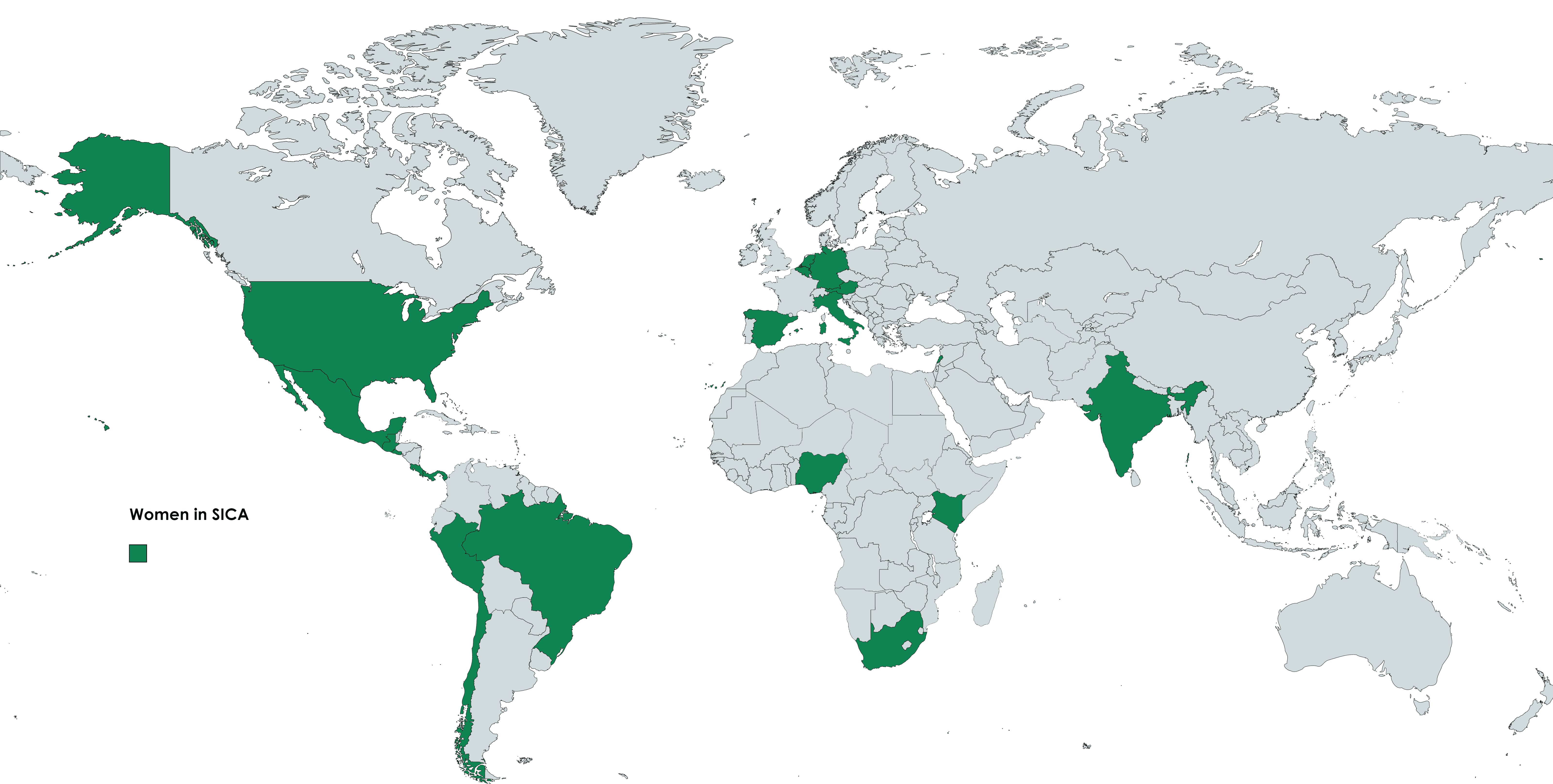Map of the world with mentor countries highlighted