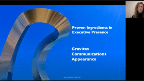 screenshot of presentation slide and key speaker