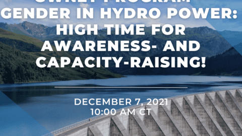 Image of hydropower dam overlayed with text