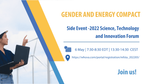 Woman at a wind farm on the left of the poster, and event details on the right of the poster